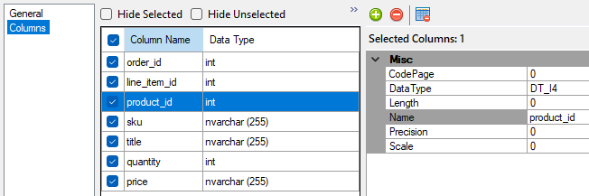 premium recordset source columns